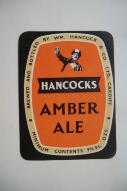MINT HANCOCK CARDIFF AMBER ALE 9 2/3 fl ozs BREWERY BEER BOTTLE LABEL