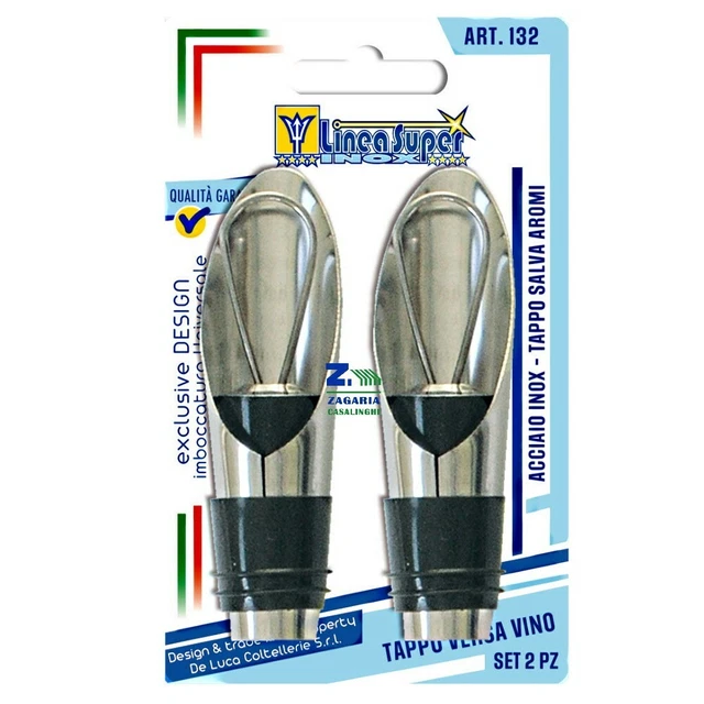 Set 2 Pz Tappo Tappi Versa Vino In Acciaio Inox Tappo Salva Aromi