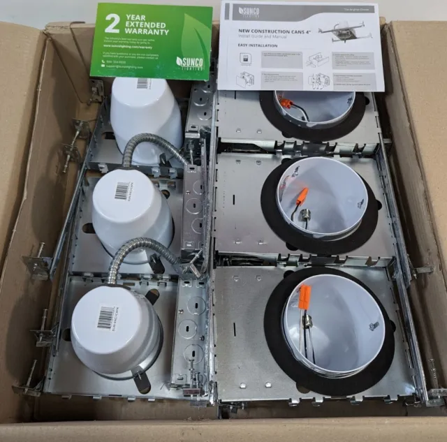 Sunco Lighting 4" New Construction Light Can 6 Pack 120-277V Hard Wired TP24