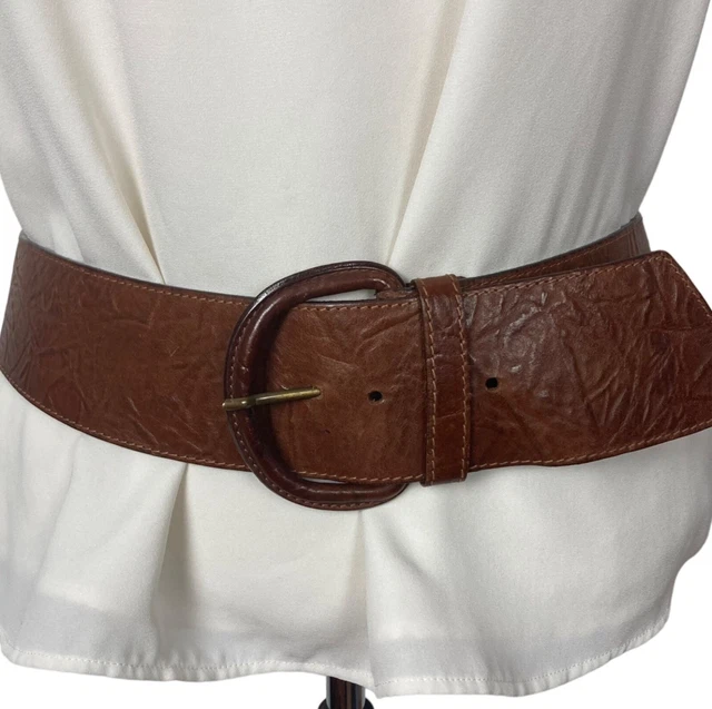 Vintage Banana Republic Wide Brown Textured Leather Belt 32 Medium Made in Italy