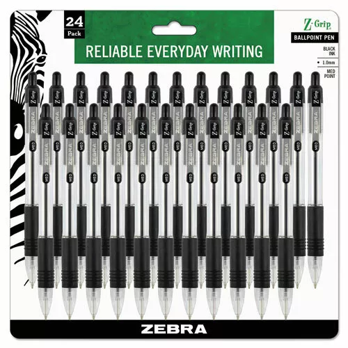 Zebra Z-Grip Rétractable Stylo à Bille, Noir Encre, Moyen, 24/Paquet