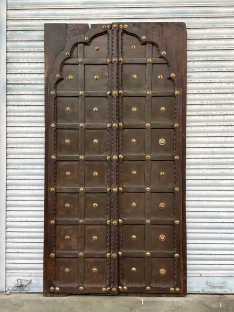 Ancient Wooden Hand Carved Iron & Brass Fitted Old Solid Rajasthani Door/Panel