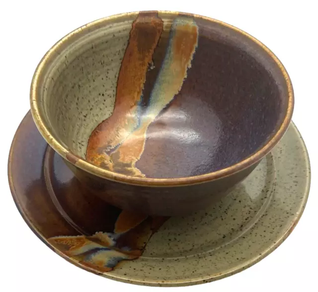 Studio Pottery Ceramic Glazed Hand Crafted Bowl and Plate Set by BCP