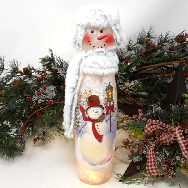 Snow Country Waving Snowman with Lamp Post 16" Tall Glass Snowman Light GLL1309