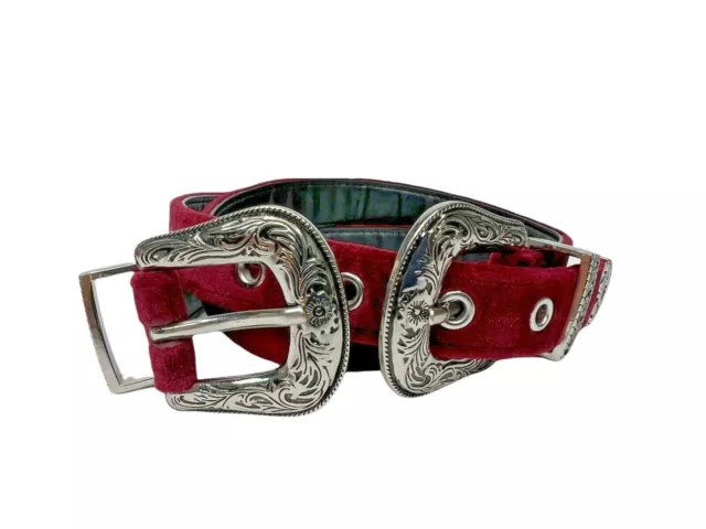 B-Low The Belt Bri Bri Velvet Red Burgundy 7 Holes Ornate Buckle Silver L 36" 2