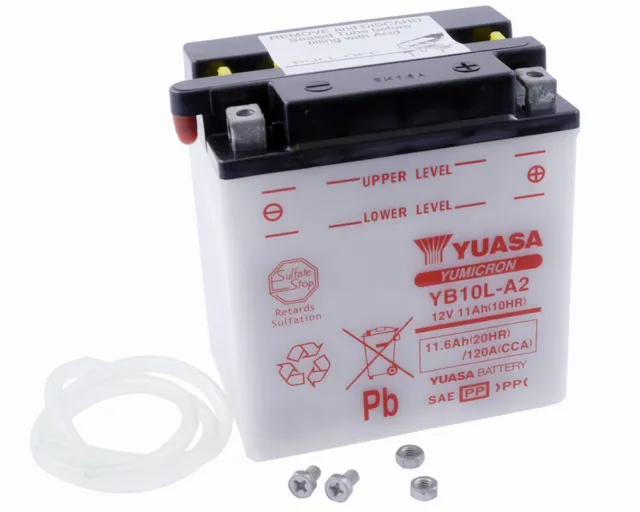 Batterie 12V 11Ah YUASA YB10LA2 sans acide de batterie