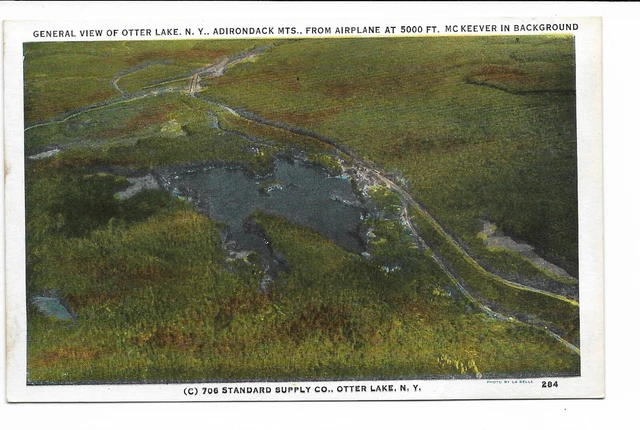 Postcard Aerial View Otter Lake NY from airplane at 5000 Ft Adirondack Mountains