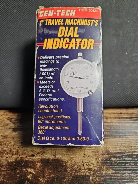 NIB CEN-TECH 1" Travel Machinist's Dial Indicator #00623 Boxed Gauge