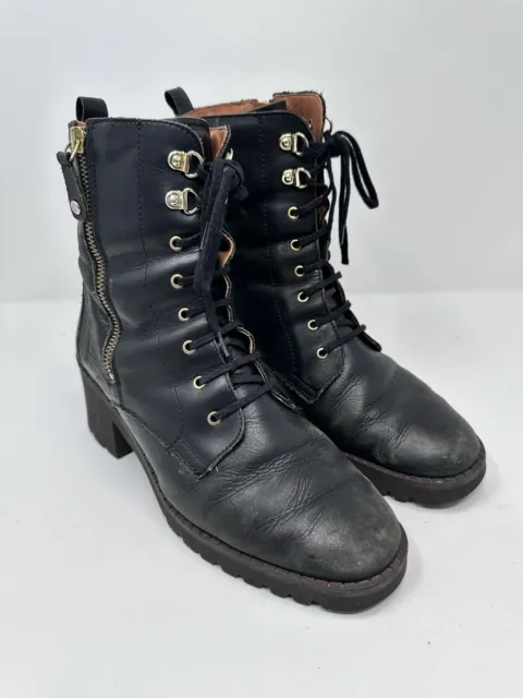 Pikolinos Combat Boots Womens size 39 Black leather zip grunge biker moto Y2k