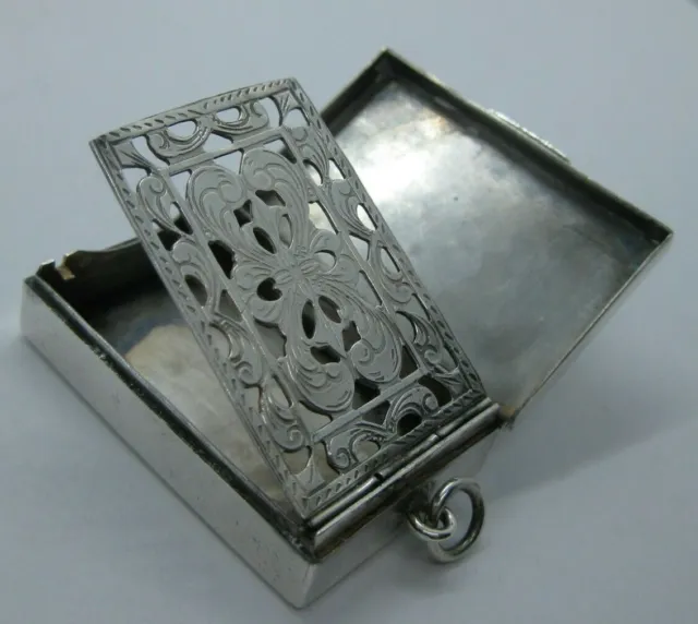 Vintage ROD Sterling Silver Etched Vinaigrette Snuff Scent Box Pendant