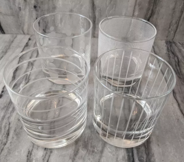 Mikasa Cheers Set of 4 Clear Etched Double Old Fashioned Whiskey Lowball Glasses