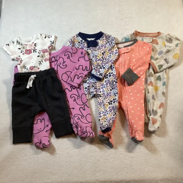 Baby Girl's-NB-Sleepers+ Lot Of 6 Pieces-Carters, Cloud Island, Cat & Jack+ GUC