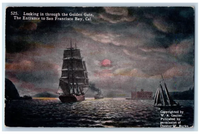 San Francisco California Postcard Golden Gate Entrance Steamer Ship 1910 Vintage