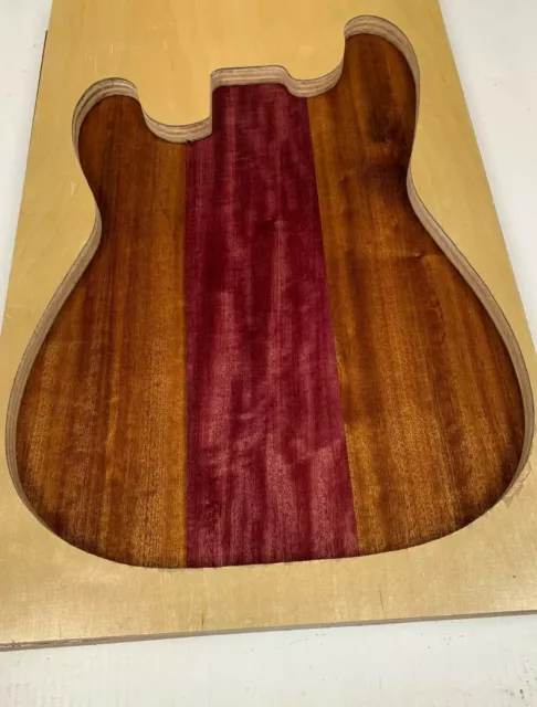Sapele & Purpleheart Electric Guitar Body Blank, 3 glued pieces  21" x 14" x 2"