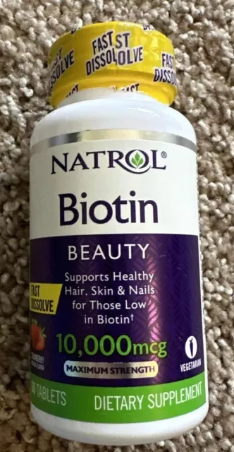 Natrol BEAUTY Maximum Strength Biotin Fast Dissolve, 10,000mcg Strawberry