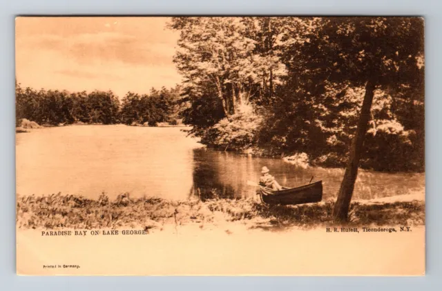 Lake George NY-New York, Gent Relaxing In A Canoe, Vintage Postcard