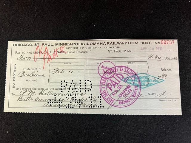 Chicago St. Paul Minneapolis & Omaha Railway Company Check 1911