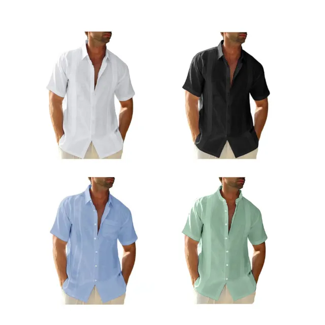 Polyester Men Shirt Summer Button Down Home Office Shirts Top Clothes