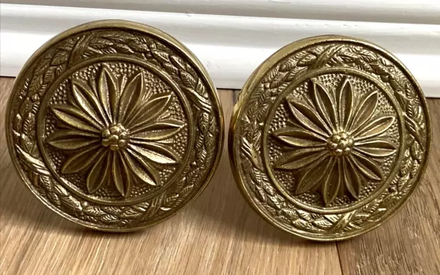 2 Vtg Heavy Solid Brass Drapery Curtain Hold Tie Backs Floral Medallion Japan