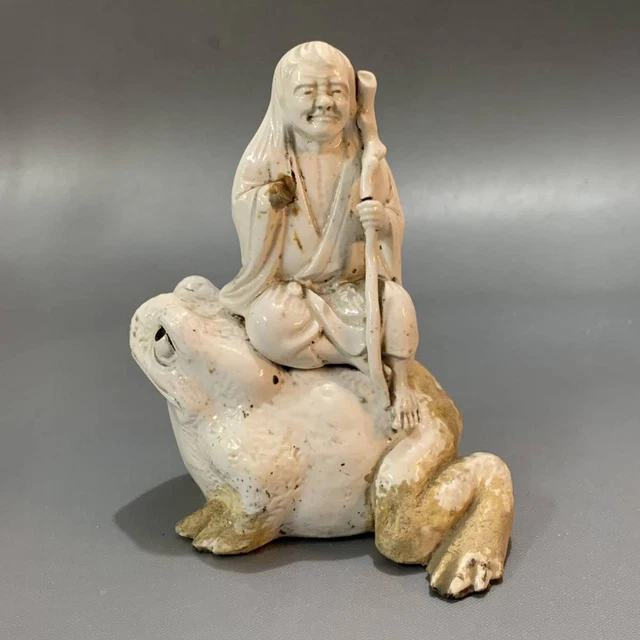 FROG HERMIT Pottery Statue CENSER 5.9 inch 19TH C Japan Antique Incense Burner