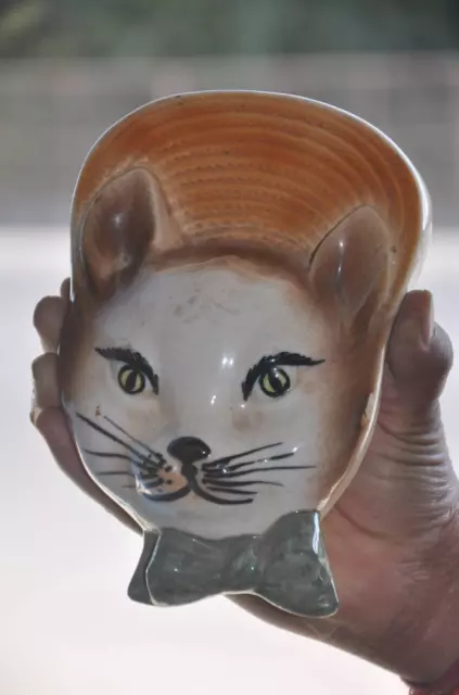 Vintage Cara de Gato Forma Hecho a Mano Cerámica Pared Flor Florero De / Olla