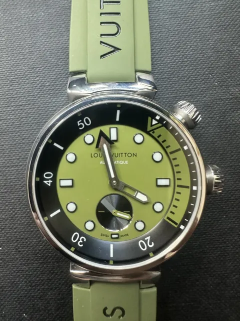 Excellent Louis Vuitton Q1031 Tambour Diver Automatic Men's Watch LV  Steel Black