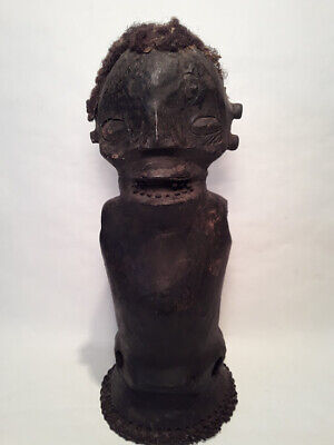 Ekoi leather wood and hair covered ceremonial figure