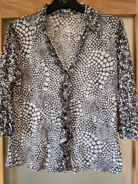 Ladies Per Una Blouse Top Size 12/14 Black/Grey/White Spotty Top