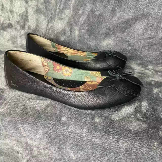 BOC Born Concept Slip On Ballet Flats Black w/ Floral Toe Leather Womens Size 7