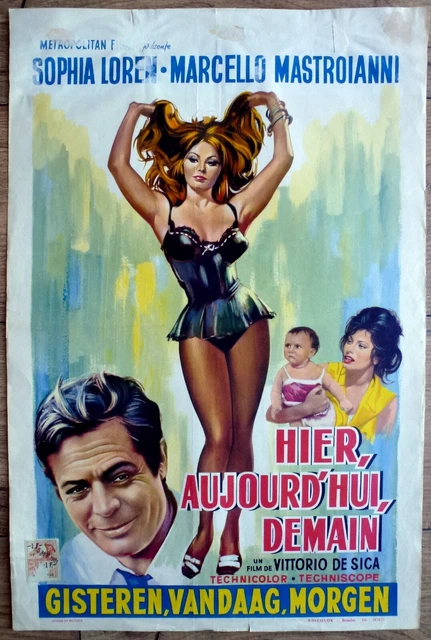 belgian poster LERI, OGGI, DOMANI, SOPHIA LOREN, MARCELLE MASTROIANNI, DE SICA