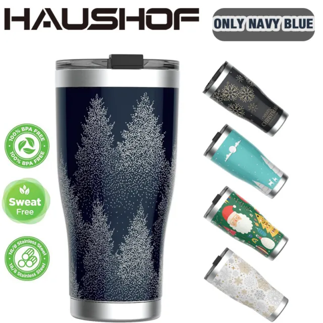 HAUSHOF 20oz Christmas Tumbler Double Wall Insulated Travel Coffee Mug Navy Blue