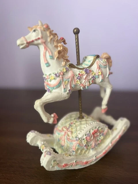 Vintage Porcelain horse on brass pole and rocking base plus musical