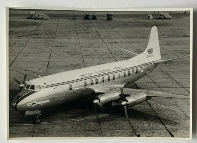 1959 4x6 B&W Photo London Airport British European Airways Viscount plane tarmac