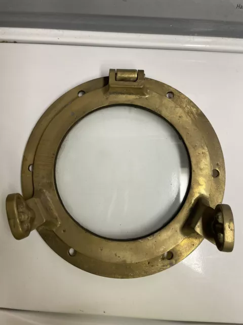 Antique Bronze Ship's Porthole Window 12” Outside Diameter 7”Glass Diameter