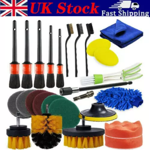 26Pcs Car Detailing Brush Set Soft Brushes Interior Wheel Valet Pro Cleaning Kit