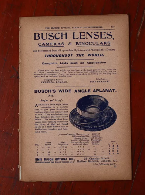 EMIL BUSCH ADVERTISING SECTION FROM THE BRITISH JOURNAL ALMANAC/cks/216607