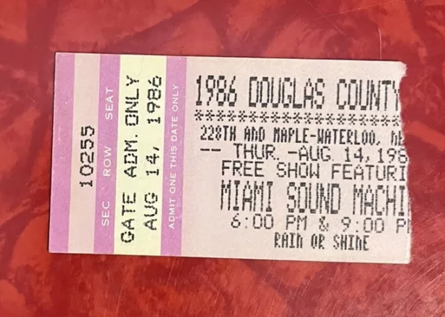 Gloria Estefan & Miami Sound Machine Ticket Stub @  Douglas County Fair 8/14/86