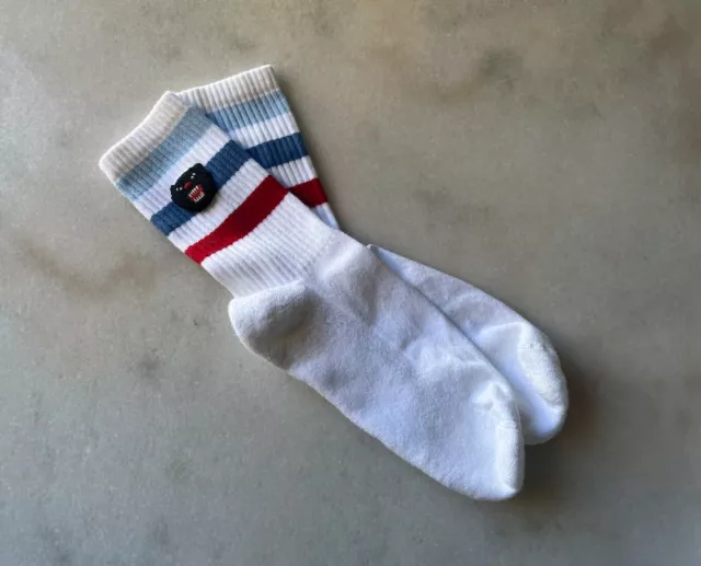 Gucci Cotton Socks In White With Stripes And Panther Patch