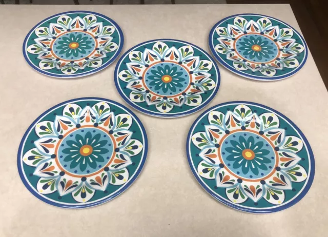 5 Floral Medallion Melamine Dessert Salad Plates Round Trisa Brand 8”