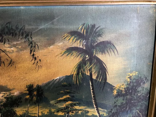 Gemälde Landschaft handgemalt auf Leinwand um 1960 im original Rahmen 3