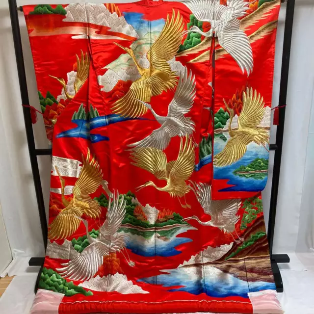 8332# Kimono giapponese vintage Uchikake Abito da sposa in pura seta...