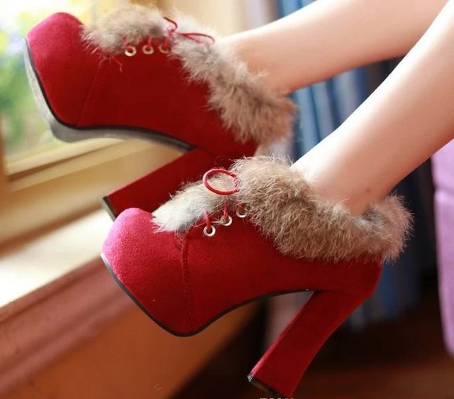 Bottines Bottes Chaussures Femme Talon 11 CM Mode Cuir Synthetique Rouge 9057