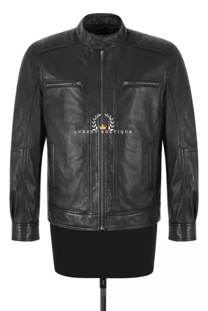 Mens Cafe Racer Zip Up Moto Leather Jacket Black Classic Biker Style Beckham