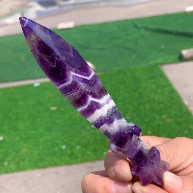 42G Natural Dream Amethyst Quartz Crystal Handcarved small sword treatment