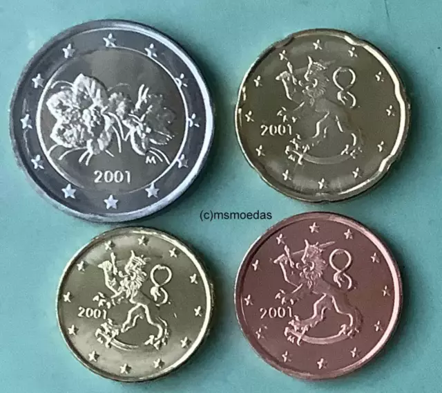 Finnland 5 + 10 + 20 Cent + 2 Euro Münzen 2001 Euromünze coins moedas bankfrisch