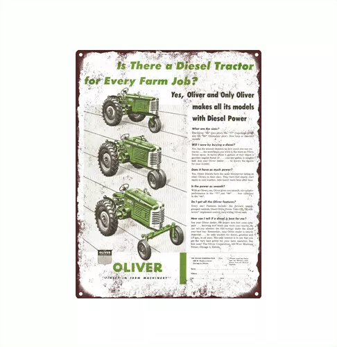 1952 OLIVER FARM TRACTORS  66 77 88 Diesel Garage Shop Metal Sign 9x12" A161