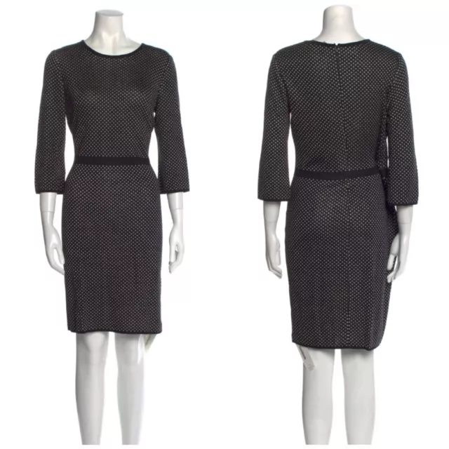 St John Black White Printed Knee Length Rayon Wool Knit Sheath Dress Size 6