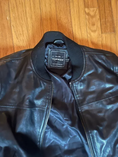 Topman Black Leather Bomber Jacket - Slim Size Medium - Thick And Great Leather