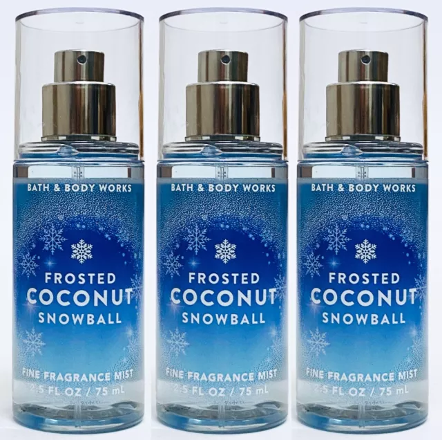 3 Bath Body Works FROSTED COCONUT SNOWBALL Size Mini Fragrance Mist Spray 2.5 oz