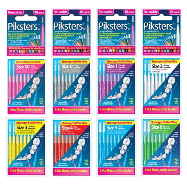 Piksters Interdental Brushes v3 10 Pack Sizes 00 to 6 Available Easier Flossing
